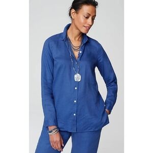 J. JILL Everyday Linen Button-Up Long-sleeve Shirt Blue XS